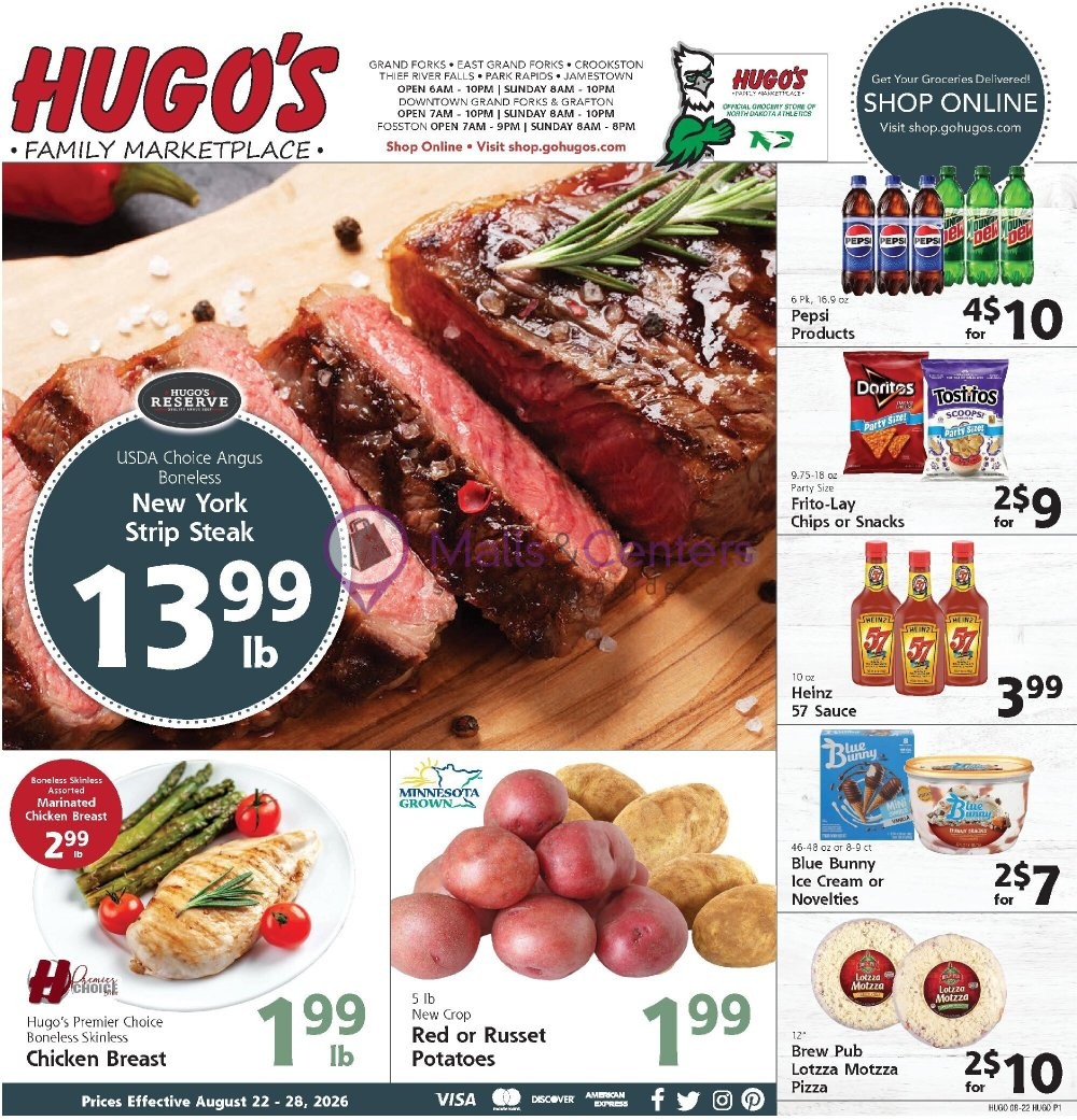 Weekly ad for Hugo's valid: 08/22/2026 - 08/28/2026, page 1