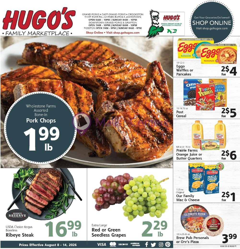 Weekly ad for Hugo's valid: 08/08/2026 - 08/14/2026, page 1
