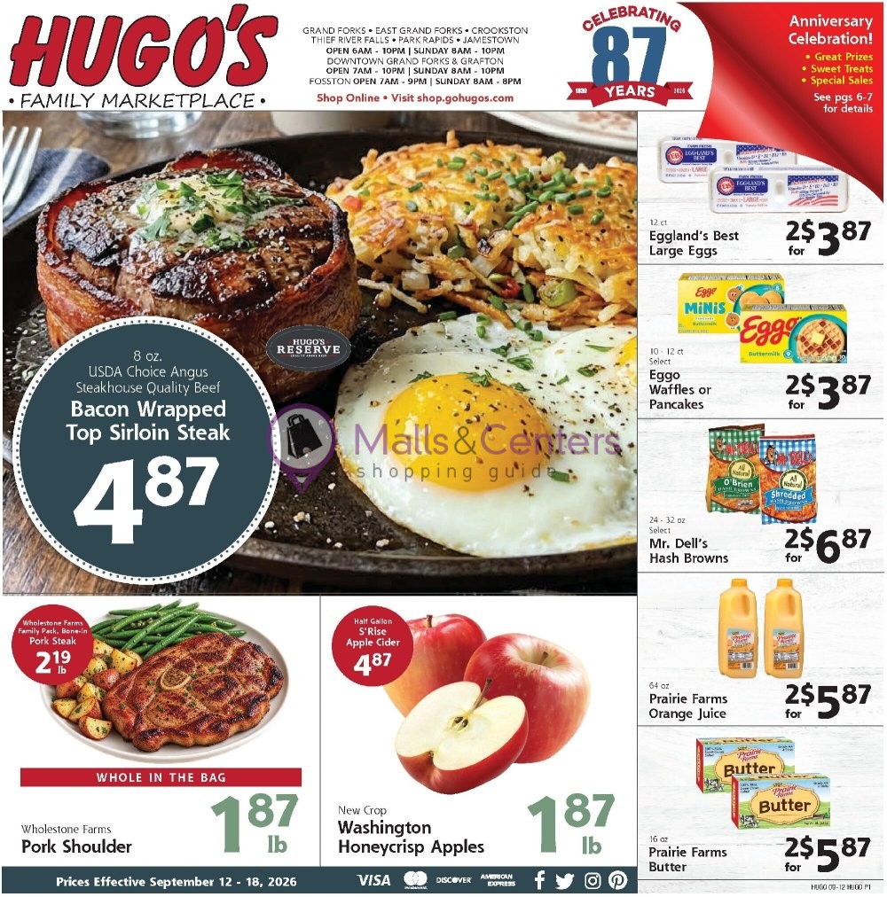 First page of weekly ad for Hugo's valid: 09/12/2026 - 09/18/2026