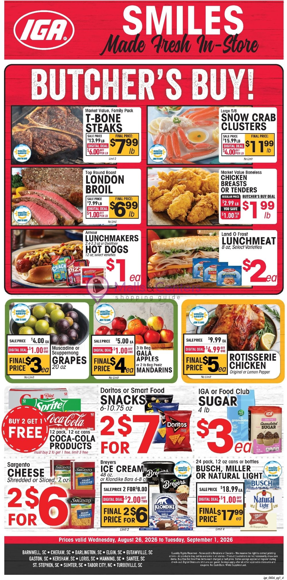Weekly ad for IGA valid: 08/26/2026 - 09/01/2026, page 1