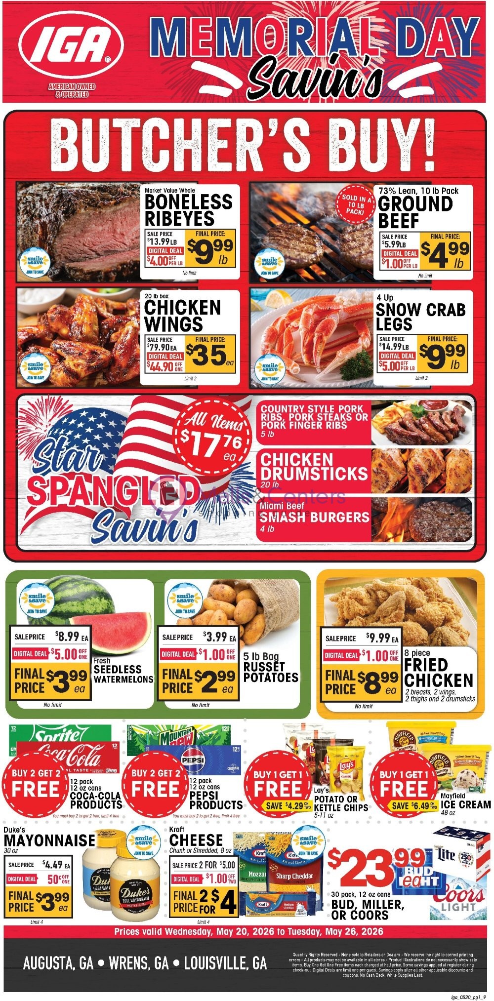 Weekly ad for IGA valid: 05/20/2026 - 05/26/2026, page 1
