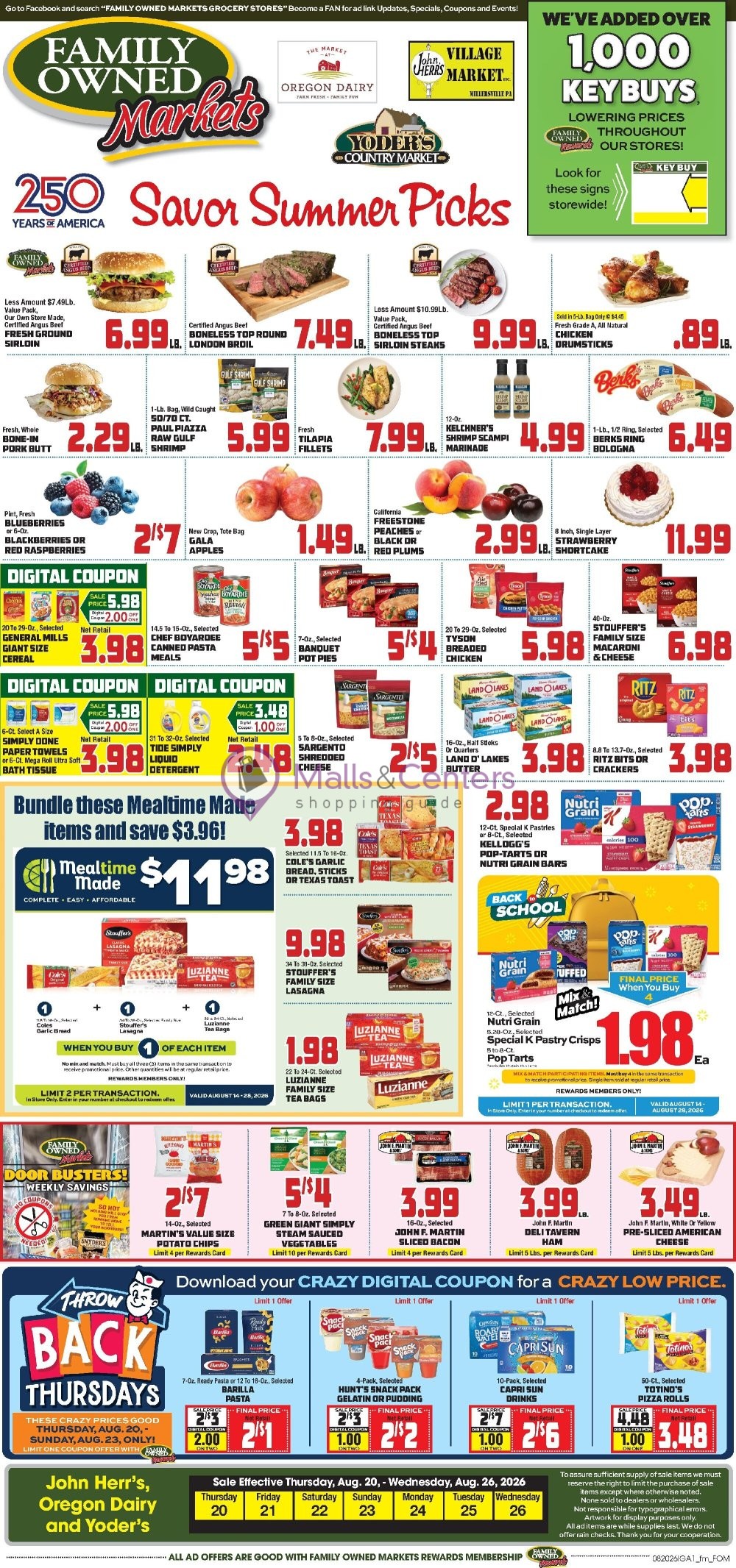Weekly ad for John Herr's Village Market valid: 08/20/2026 - 08/26/2026, page 1