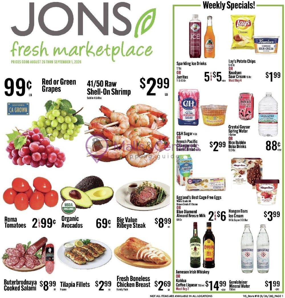 Weekly ad for Jons Fresh Marketplace valid: 08/26/2026 - 09/01/2026, page 1