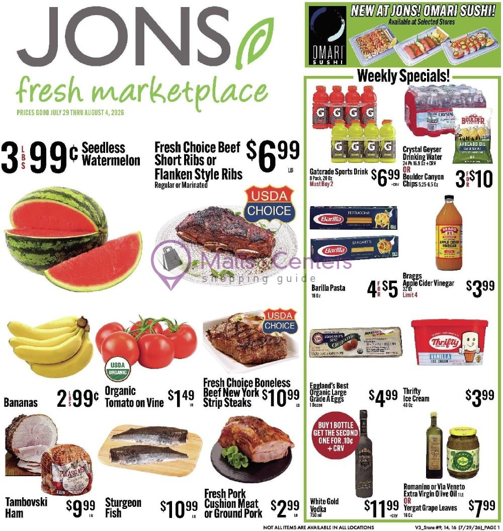 Weekly ad for Jons Fresh Marketplace valid: 07/29/2026 - 08/04/2026, page 1