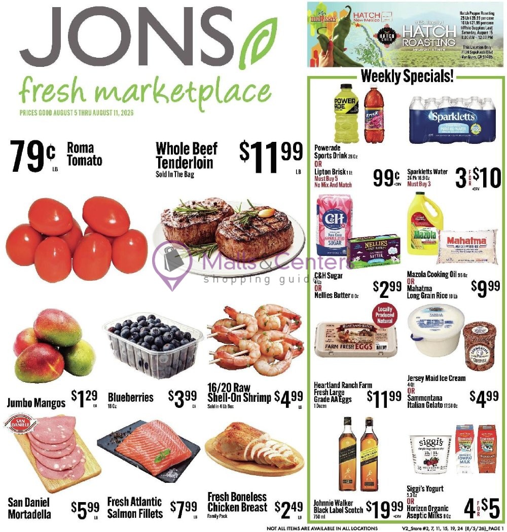 First page of weekly ad for Jons Fresh Marketplace valid: 08/05/2026 - 08/11/2026