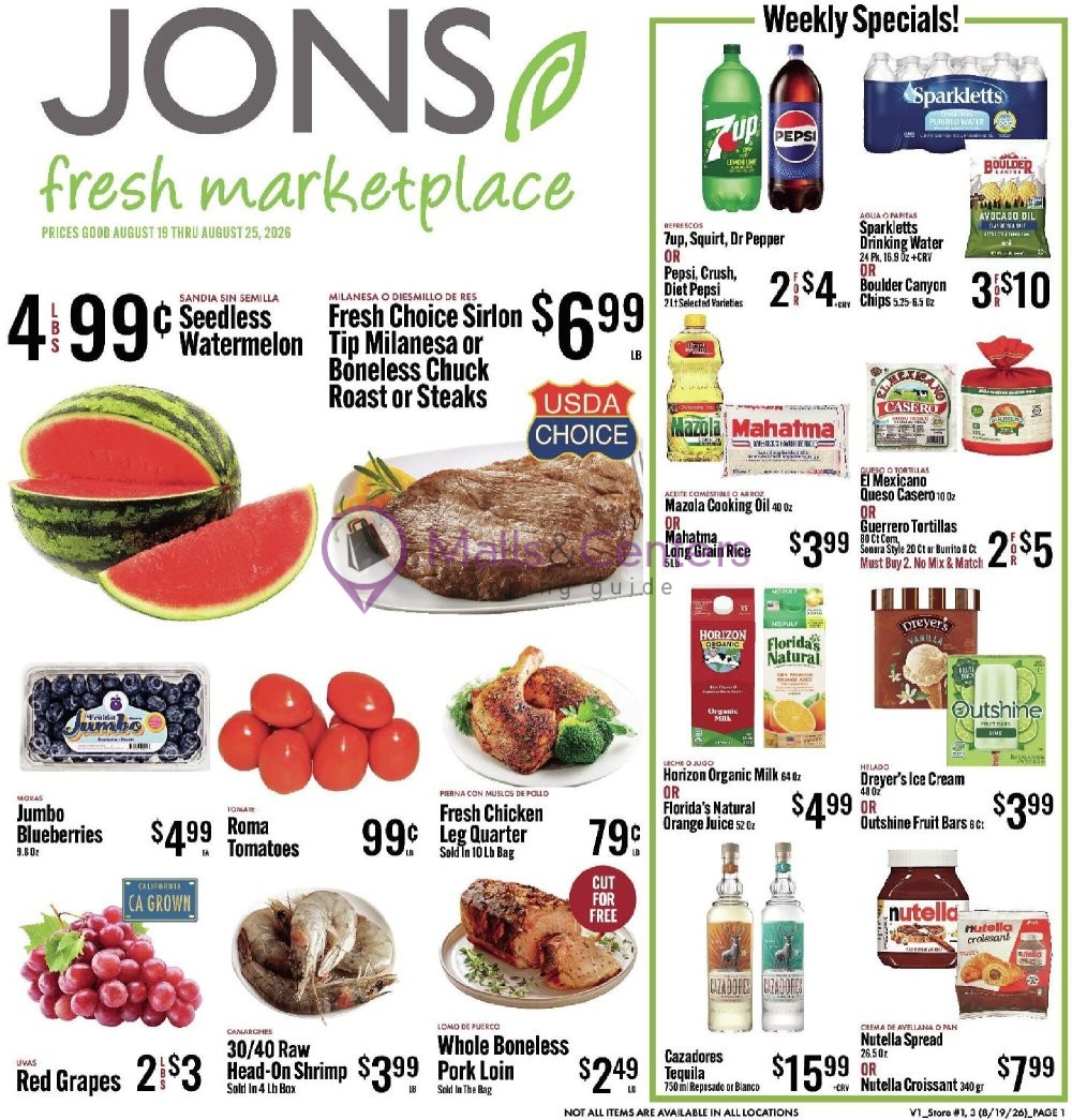 Weekly ad for Jons Fresh Marketplace valid: 08/19/2026 - 08/25/2026, page 1
