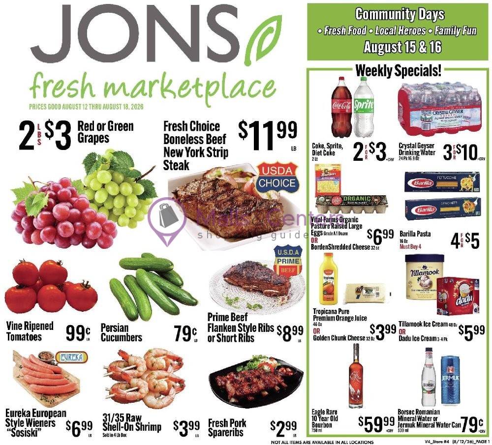 Weekly ad for Jons Fresh Marketplace valid: 08/12/2026 - 08/18/2026, page 1