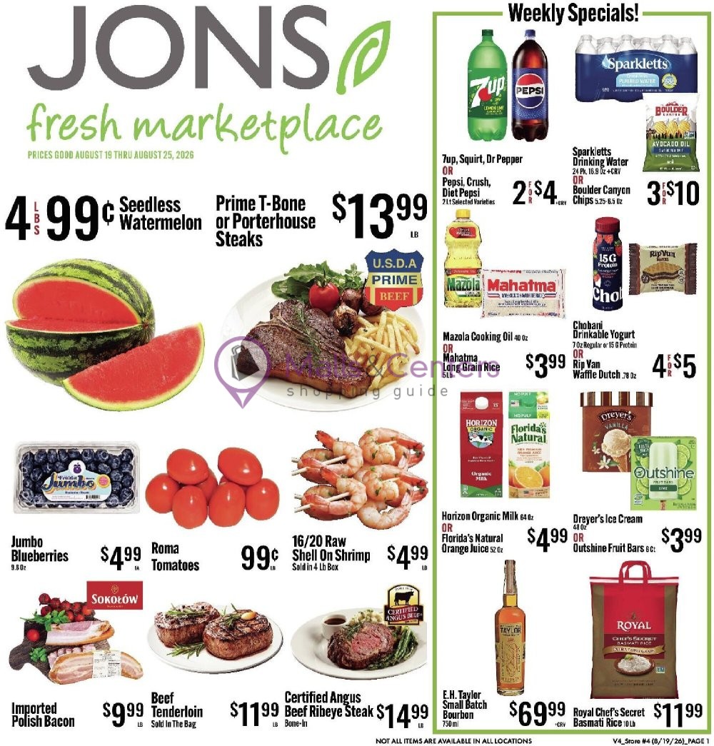 Weekly ad for Jons Fresh Marketplace valid: 08/19/2026 - 08/25/2026, page 1