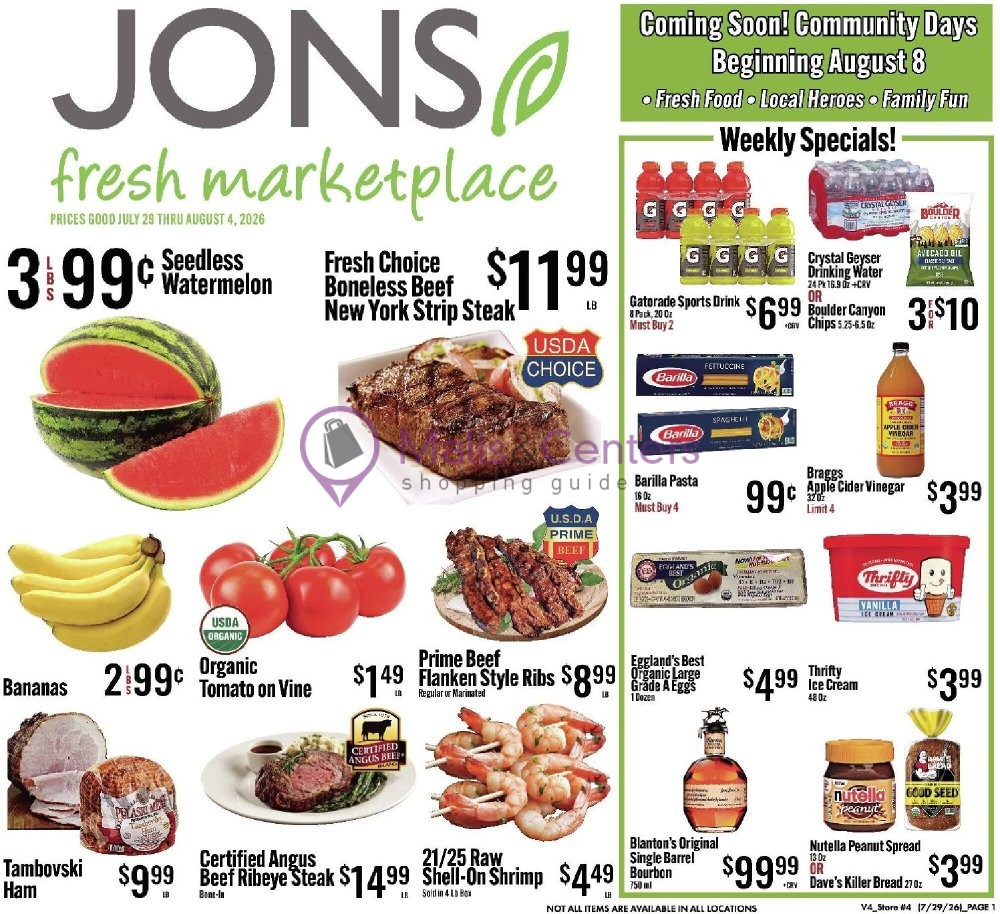 Weekly ad for Jons Fresh Marketplace valid: 07/29/2026 - 08/04/2026, page 1