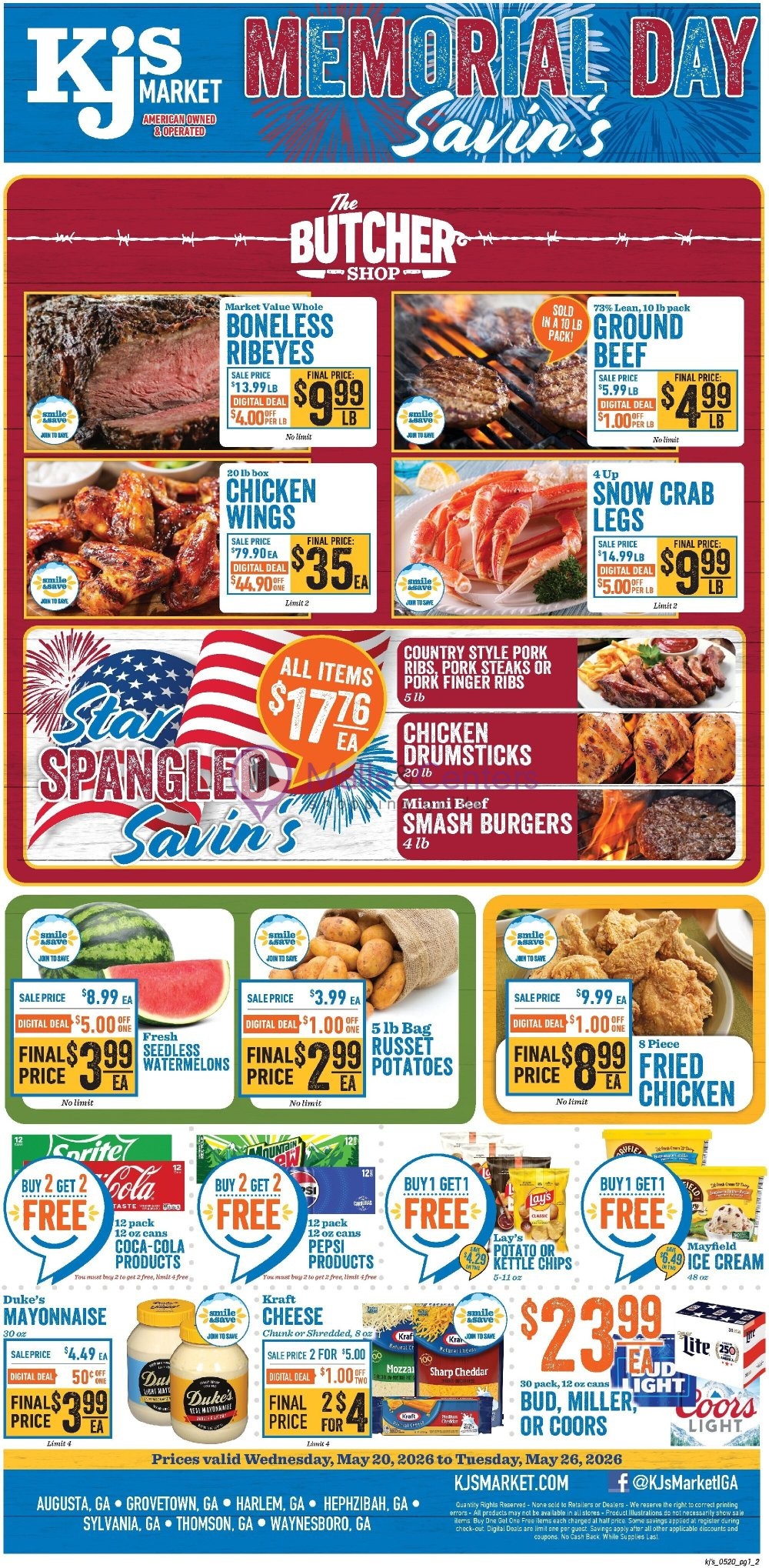Weekly ad for KJ´s Market valid: 05/20/2026 - 05/26/2026, page 1