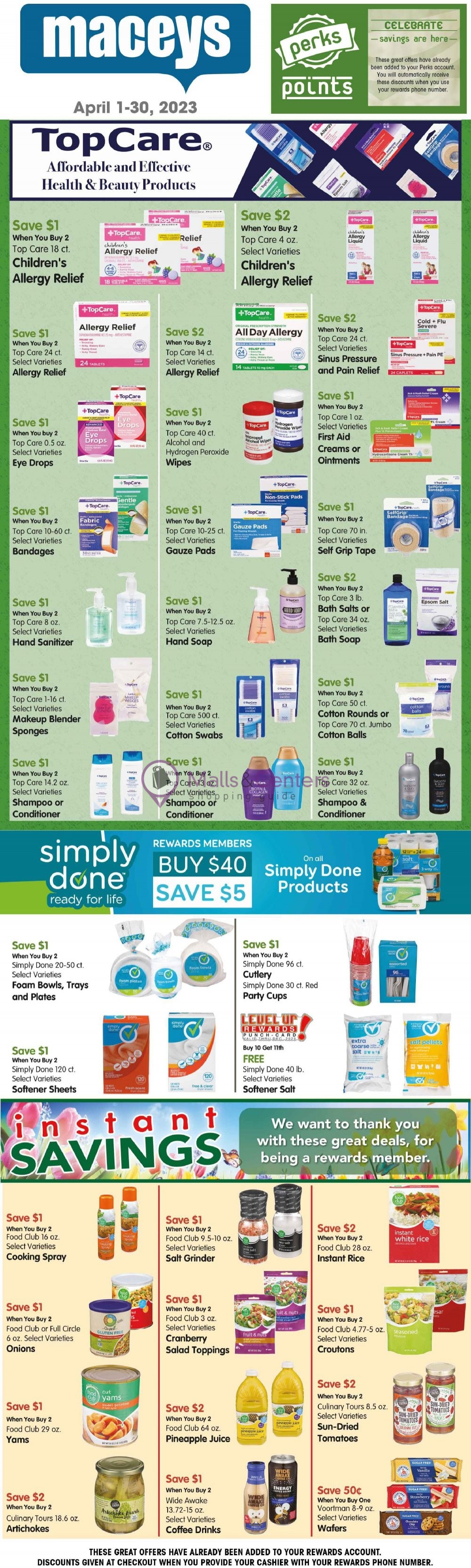Maceys Weekly ad valid from 04/01/2023 to 04/30/2023 MallsCenters