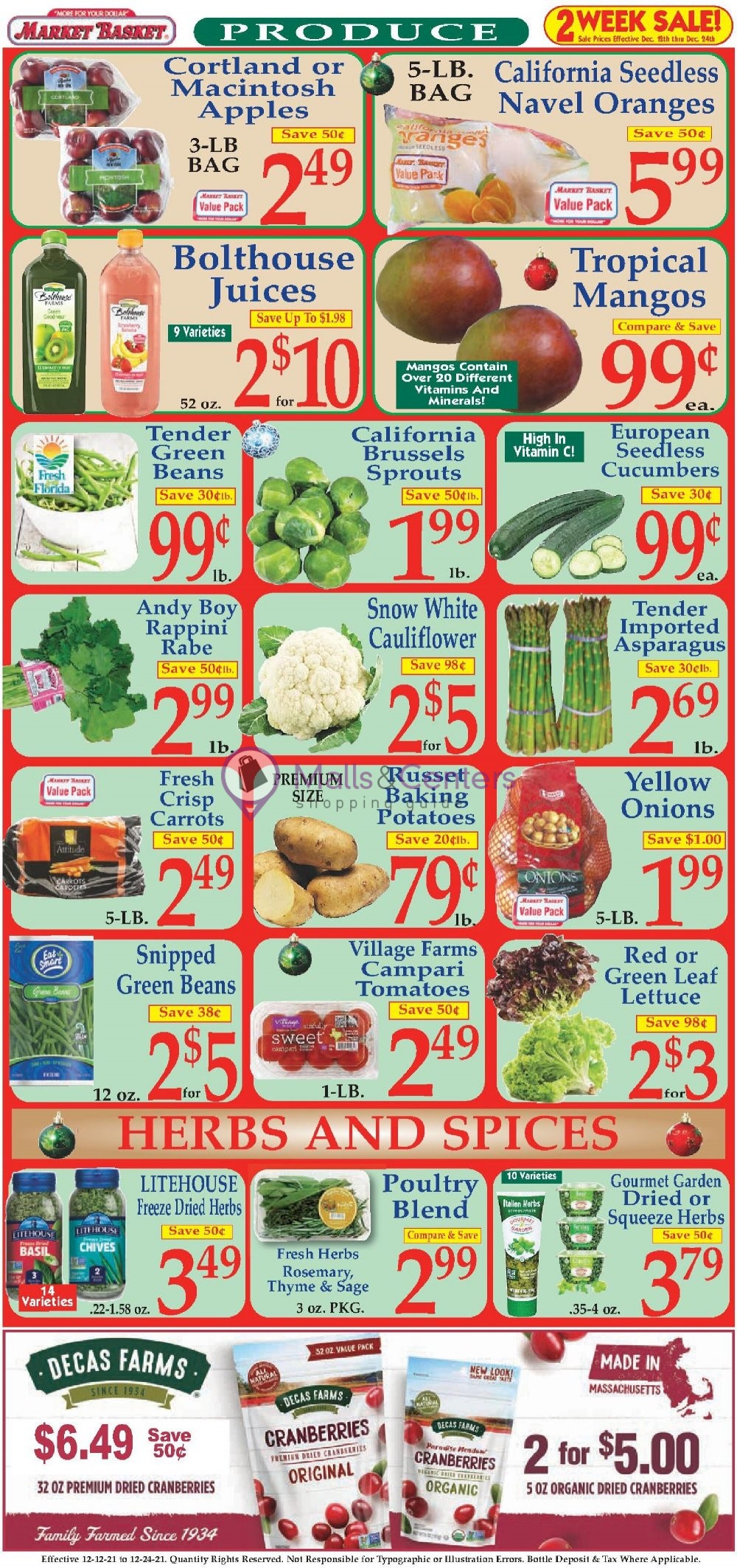 Market Basket Weekly ad valid from 12/12/2021 to 12/24/2021 MallsCenters