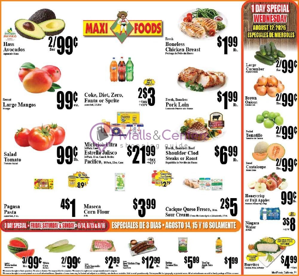 Weekly ad for Maxi Foods Markets valid: 08/12/2026 - 08/14/2026, page 1