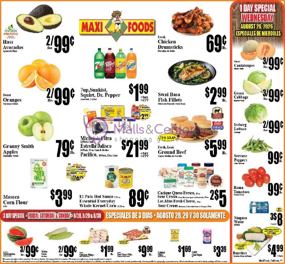 Weekly ad for Maxi Foods Markets valid: 08/27/2026 - 08/30/2026, page 1