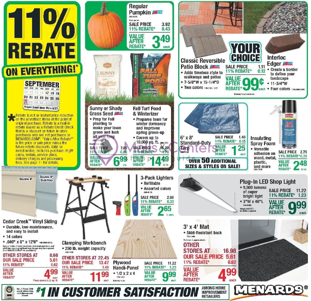 First page of weekly ad for Menards valid: 09/16/2026 - 09/27/2026