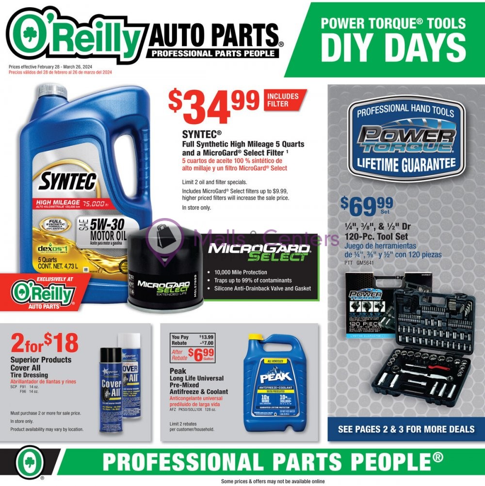 O'Reilly Auto Parts Weekly ad valid from 02/28/2024 to 03/26/2024 ...