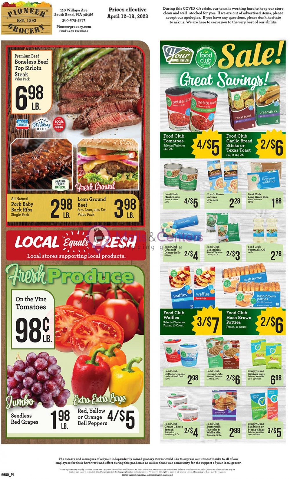 Pioneer Grocery Weekly ad valid from 04/12/2023 to 04/18/2023 MallsCenters
