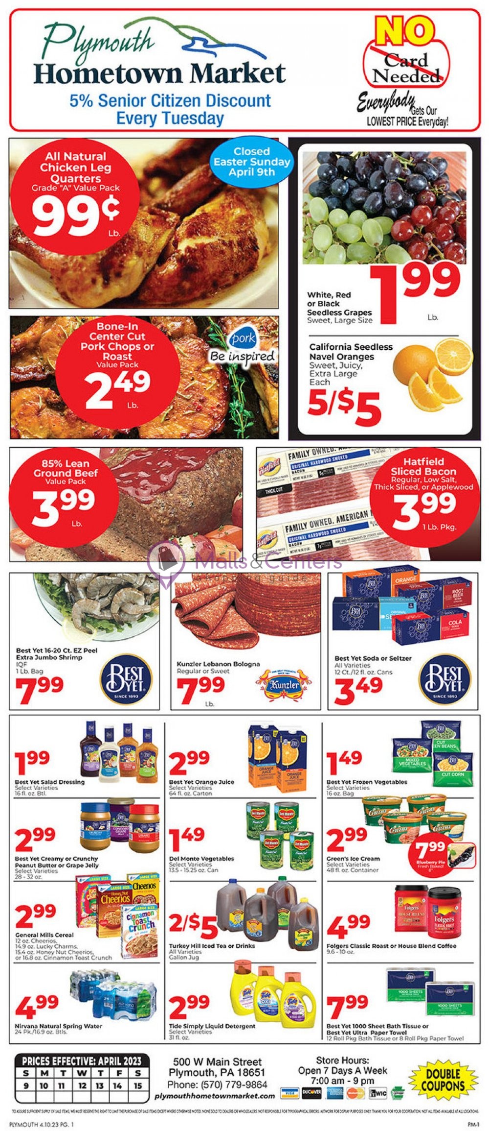 Plymouth Hometown Market Weekly ad valid from 04/09/2023 to 04/15/2023