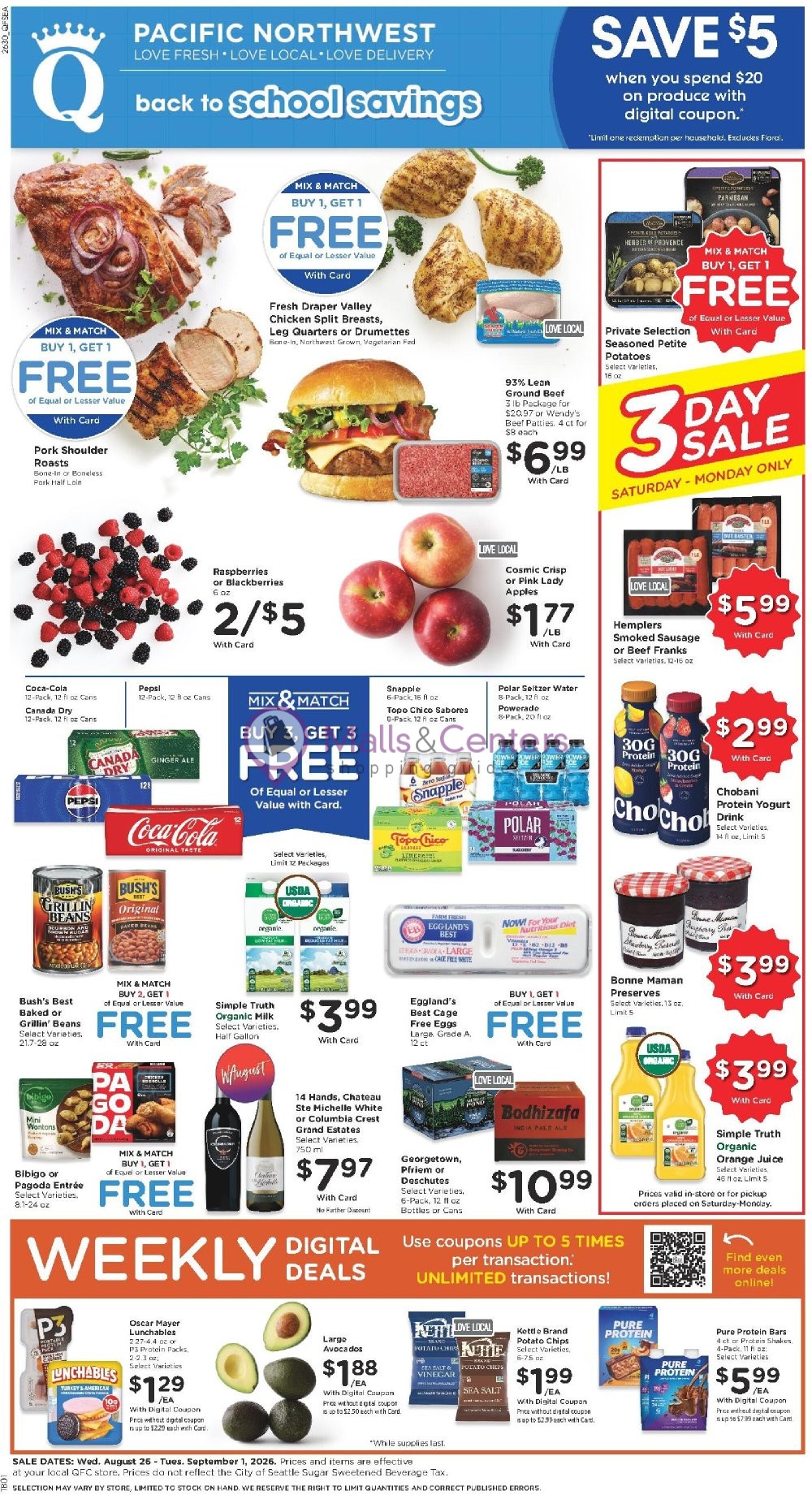 Weekly ad for QFC Quality Food Centers valid: 08/26/2026 - 09/01/2026, page 1