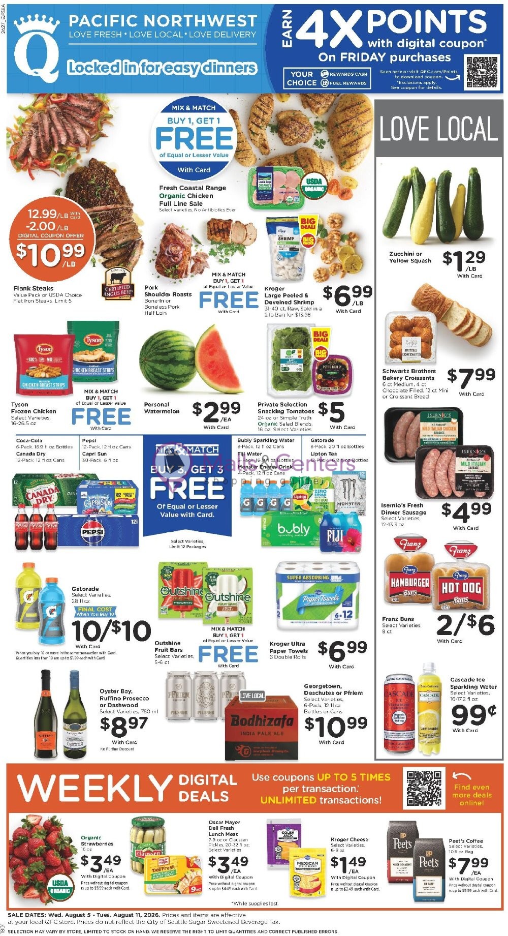Weekly ad for QFC Quality Food Centers valid: 08/05/2026 - 08/11/2026, page 1