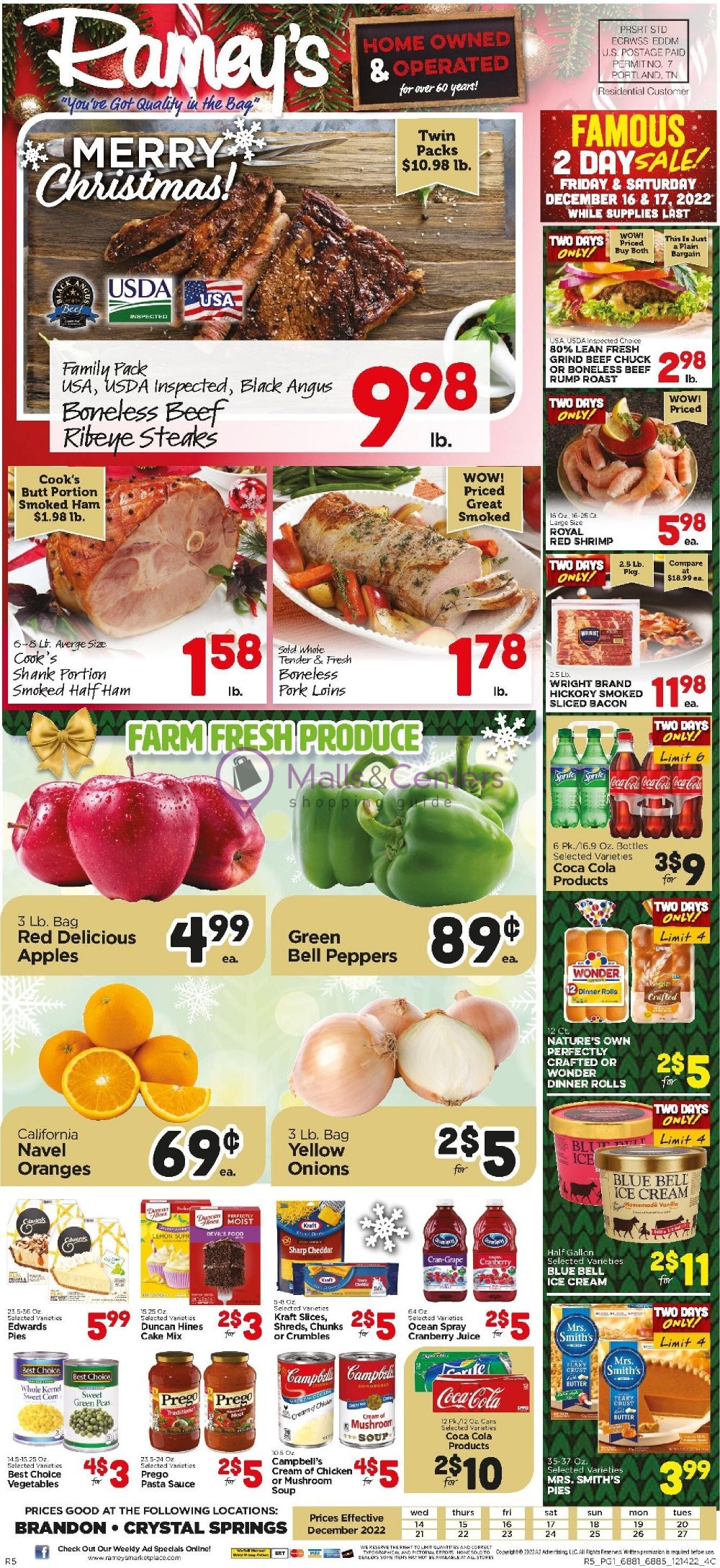 Ramey's Weekly ad valid from 12/14/2022 to 12/27/2022 MallsCenters