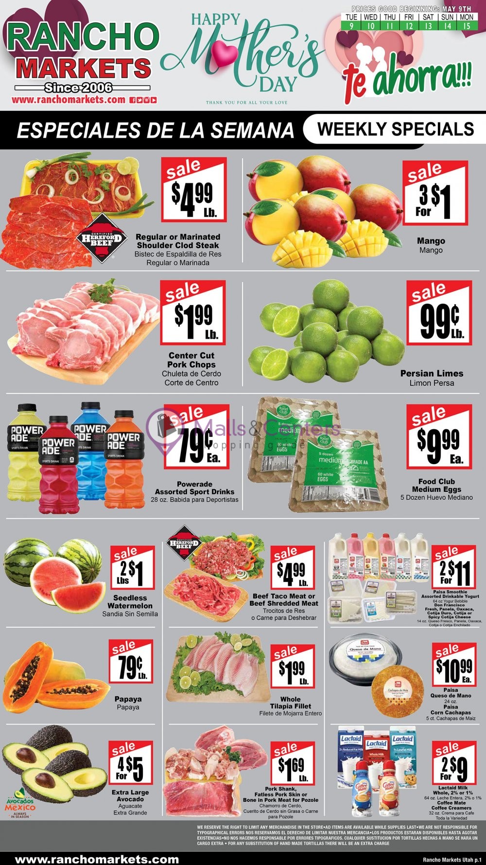 Rancho Markets Weekly ad valid from 05/09/2023 to 05/15/2023 MallsCenters