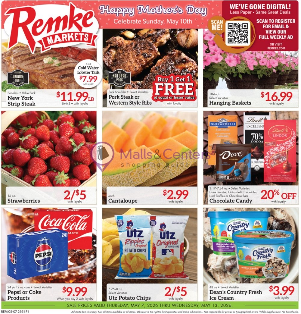 Weekly ad for Remke Markets valid: 05/07/2026 - 05/13/2026, page 1