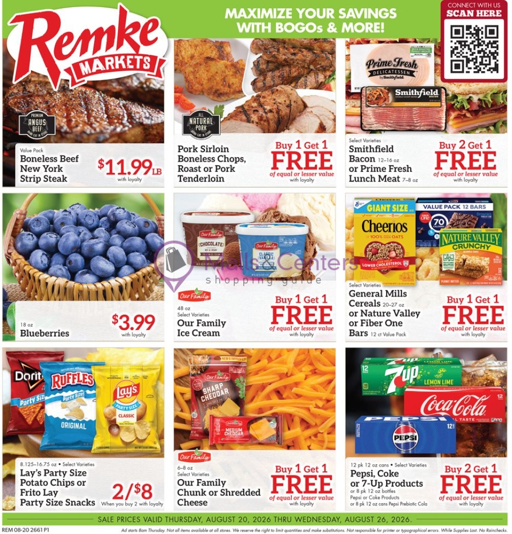 Weekly ad for Remke Markets valid: 08/20/2026 - 08/26/2026, page 1