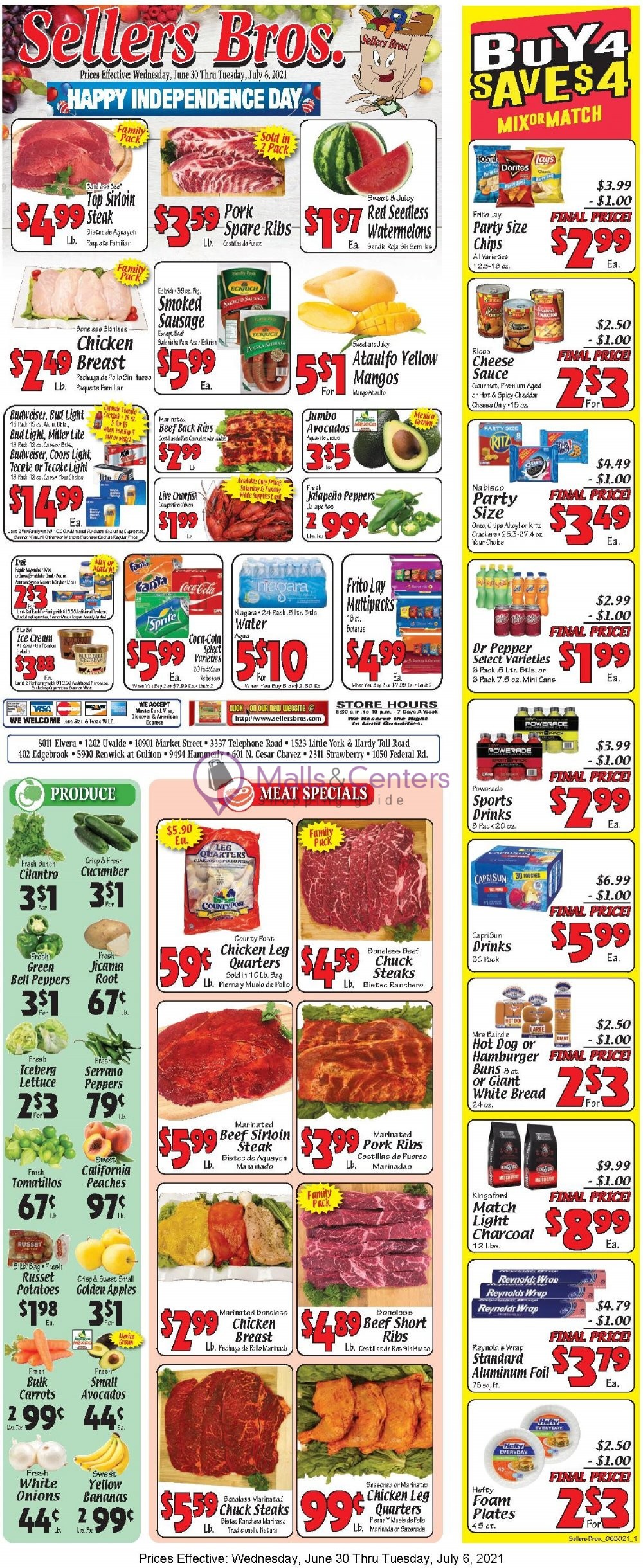 Sellers Bros. Weekly Ad sales & flyers specials MallsCenters