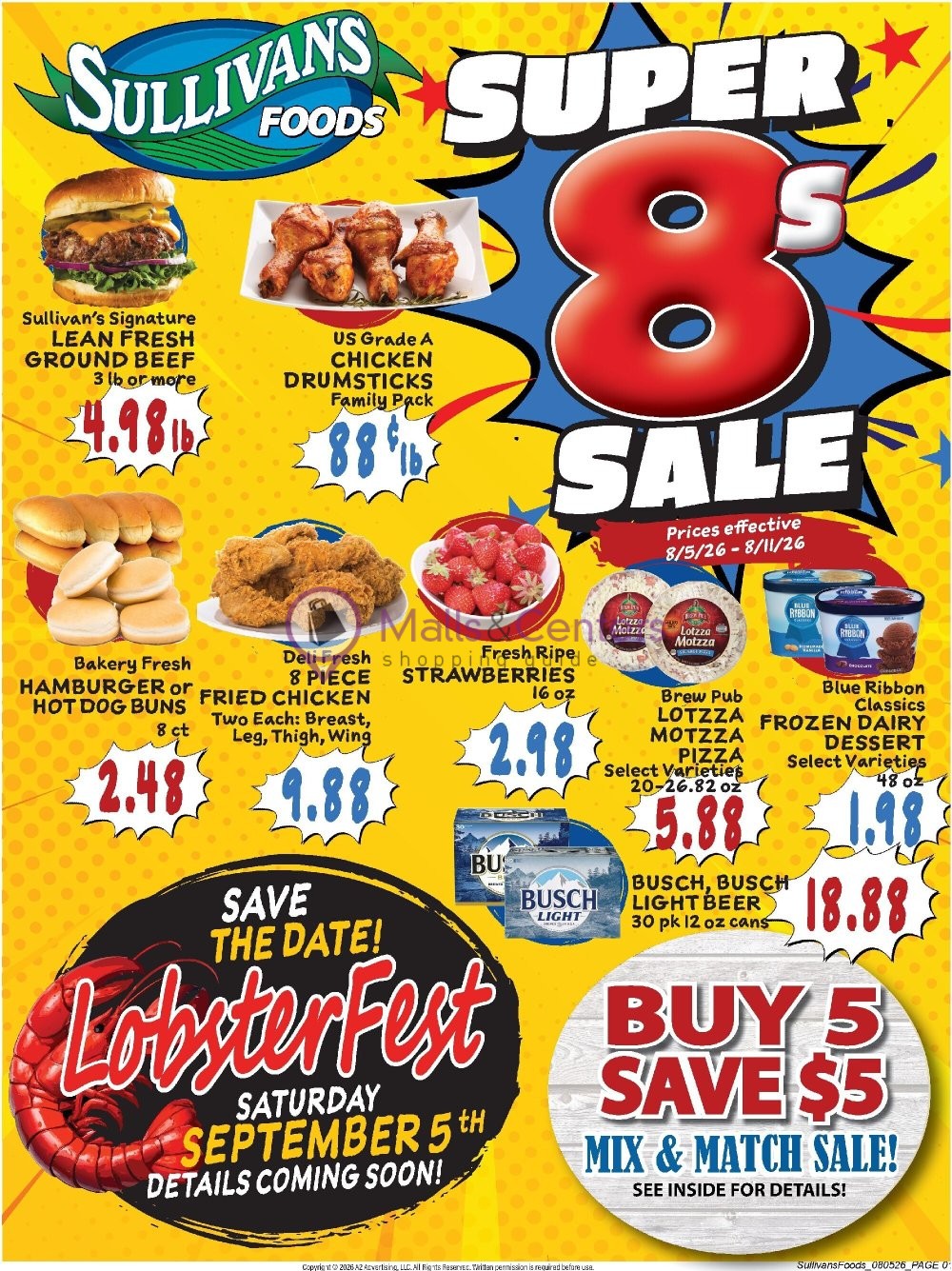 Weekly ad for Sullivan's Foods valid: 08/05/2026 - 08/11/2026, page 1