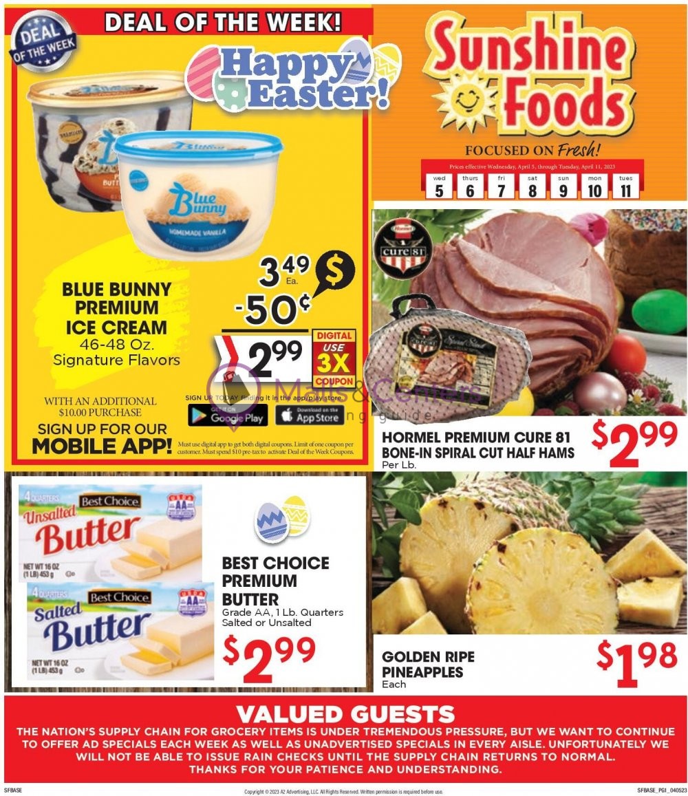 Sunshine Foods Weekly ad valid from 04/05/2023 to 04/11/2023 MallsCenters