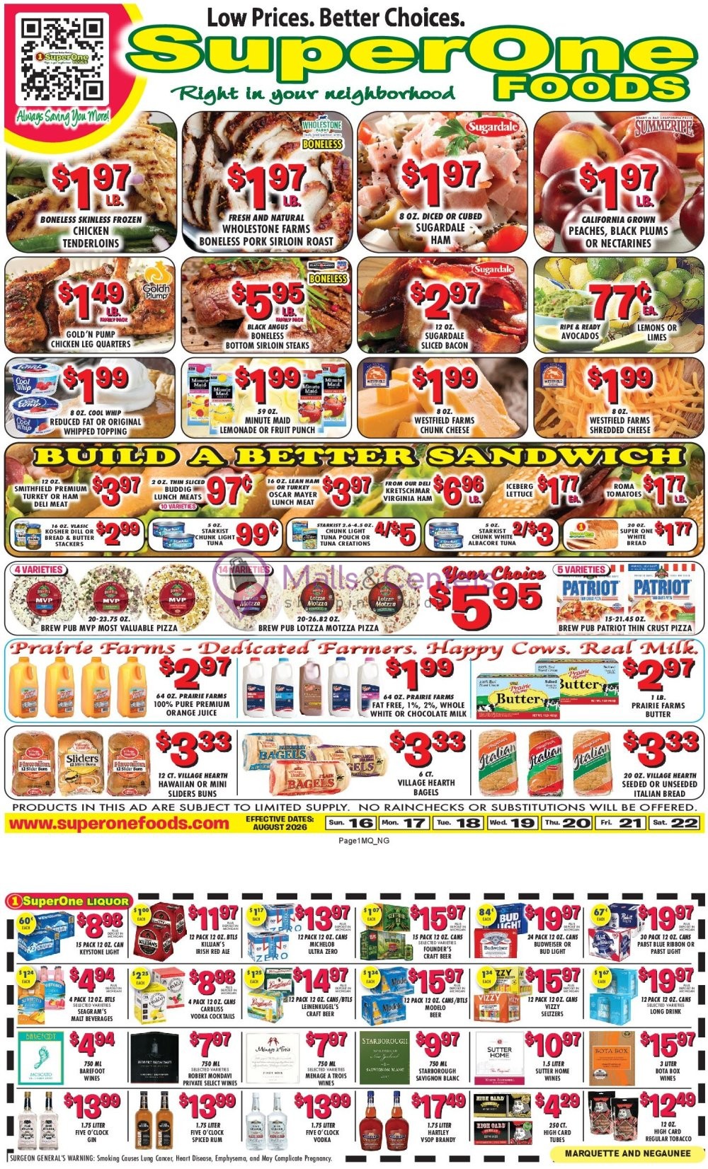 Weekly ad for Super One Foods valid: 08/16/2026 - 08/22/2026, page 1