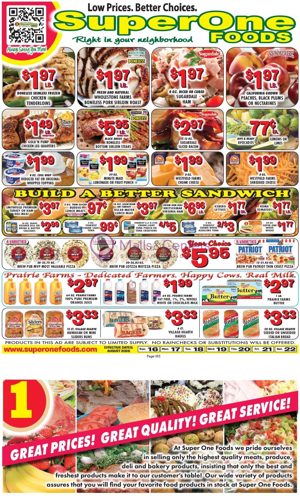 Weekly ad for Super One Foods valid: 08/16/2026 - 08/23/2026, page 1