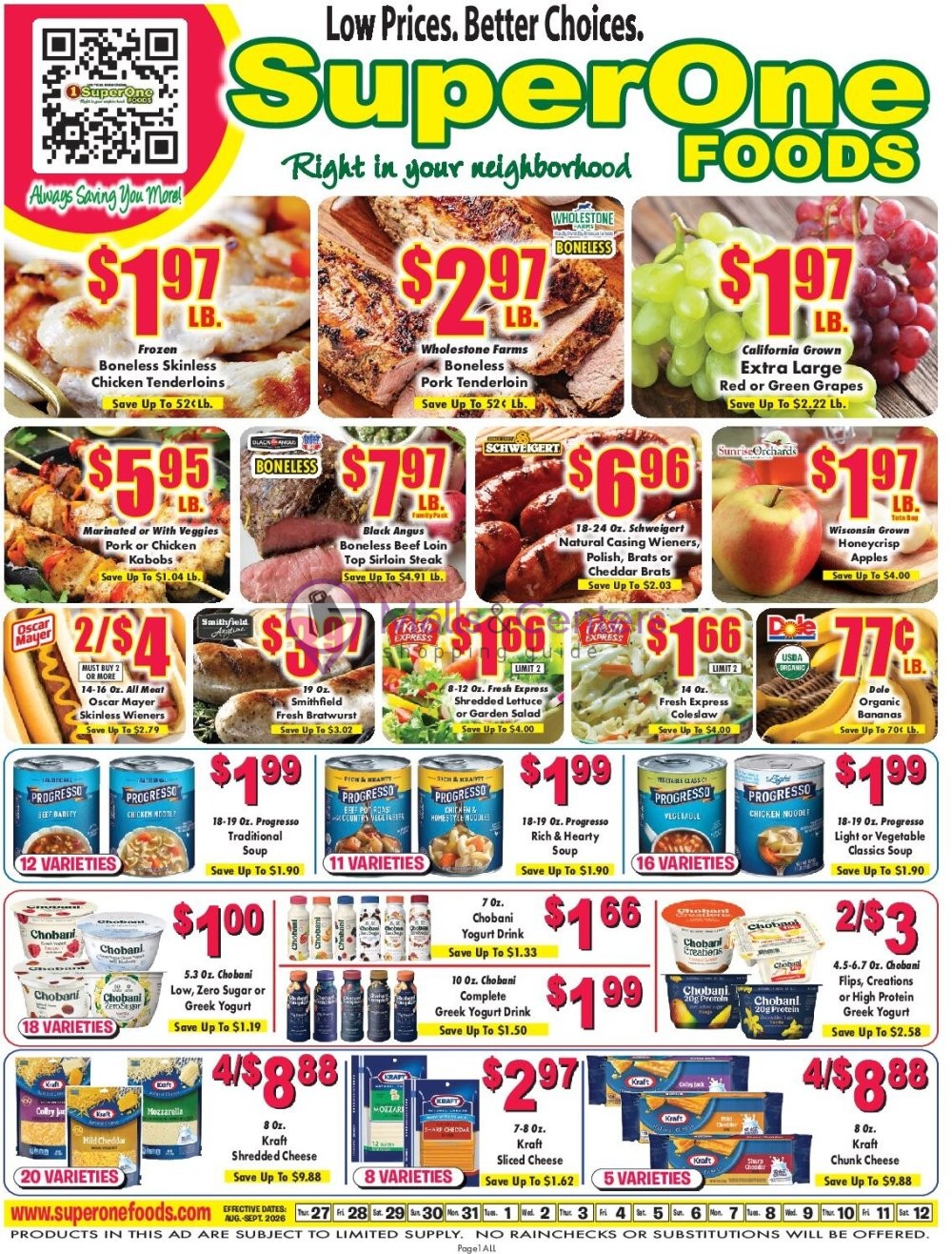 Weekly ad for Super One Foods valid: 08/27/2026 - 09/02/2026, page 1