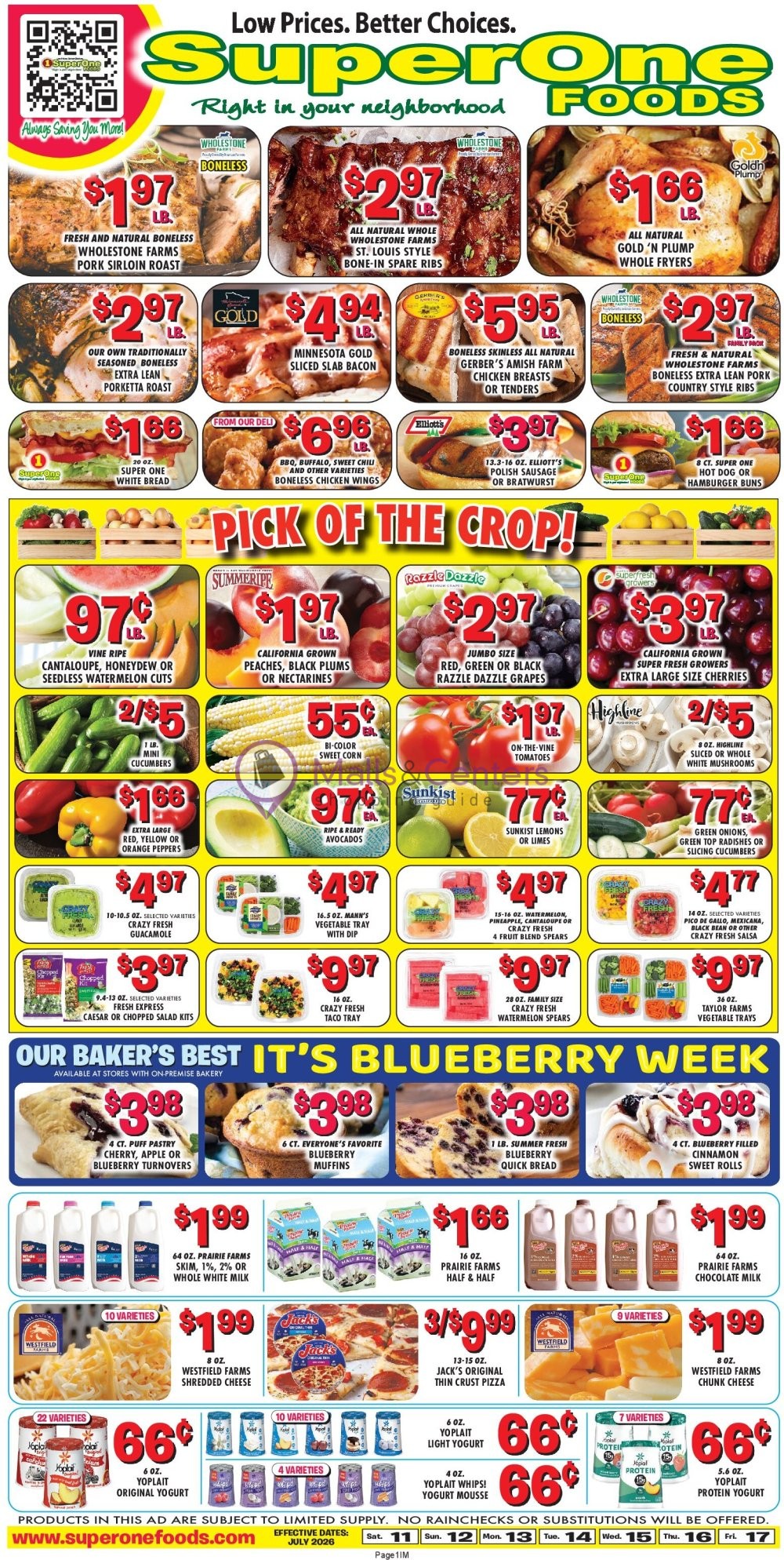 Weekly ad for Super One Foods valid: 07/10/2026 - 07/16/2026, page 1