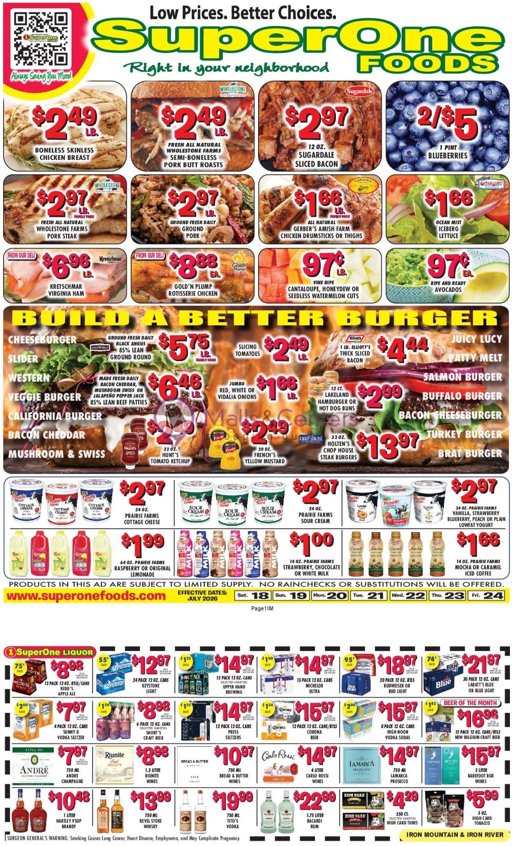 Weekly ad for Super One Foods valid: 07/18/2026 - 07/24/2026, page 1