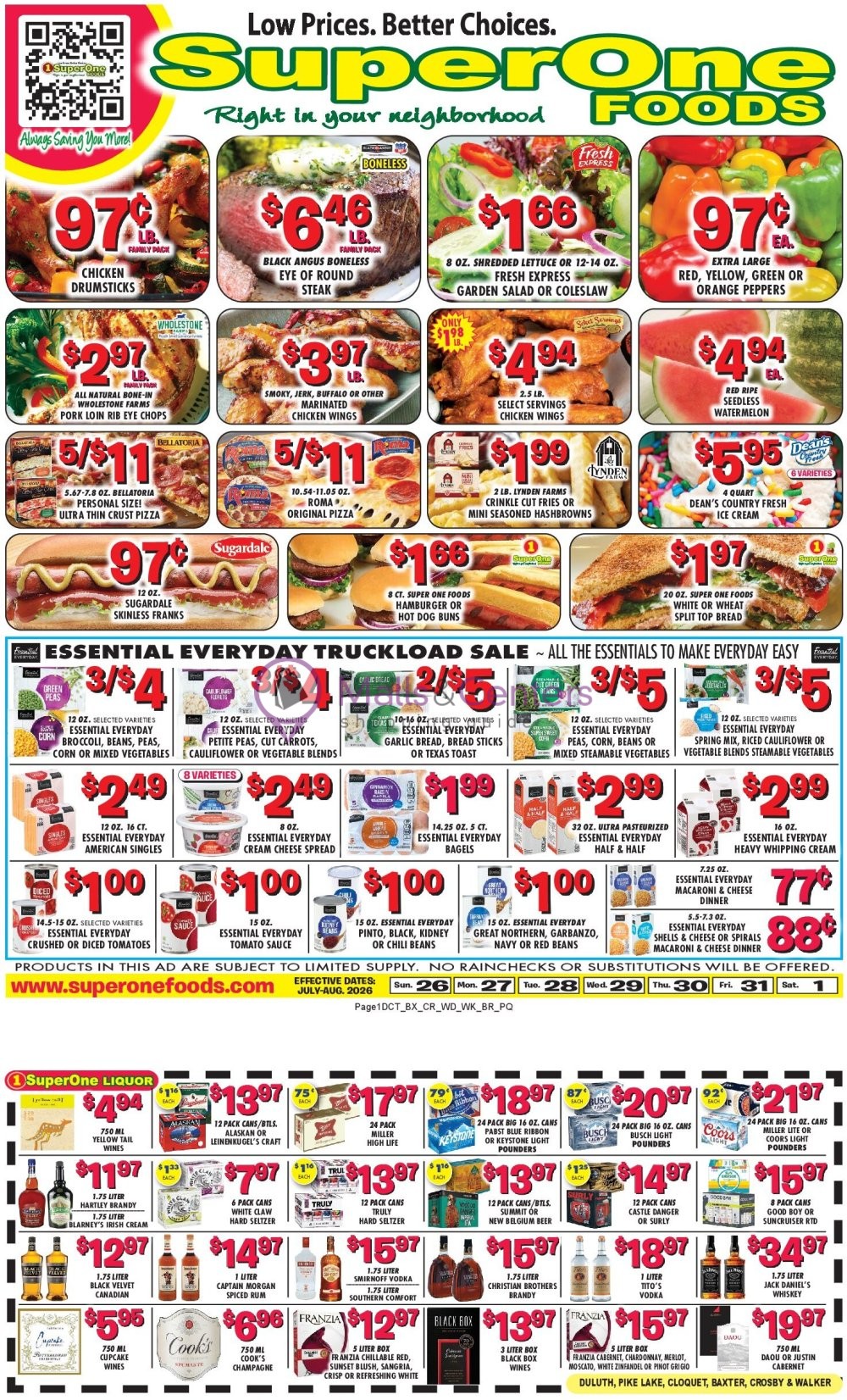 Weekly ad for Super One Foods valid: 07/26/2026 - 08/01/2026, page 1
