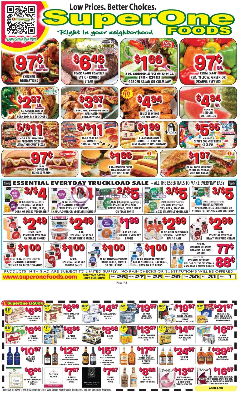 Weekly ad for Super One Foods valid: 07/26/2026 - 08/02/2026, page 1