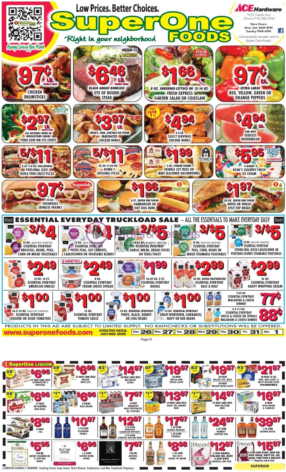 Weekly ad for Super One Foods valid: 07/27/2026 - 08/02/2026, page 1