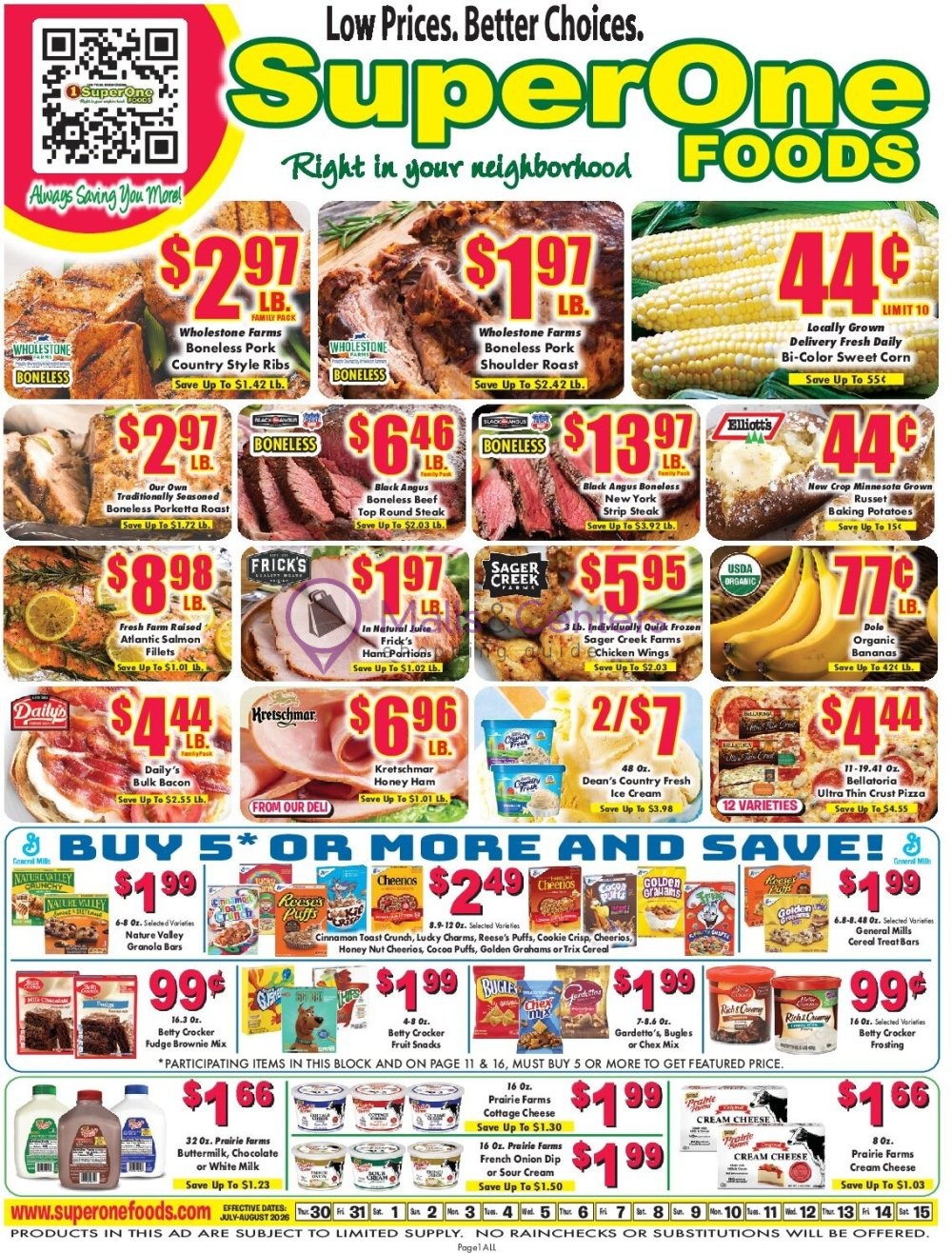 Weekly ad for Super One Foods valid: 07/29/2026 - 08/04/2026, page 1
