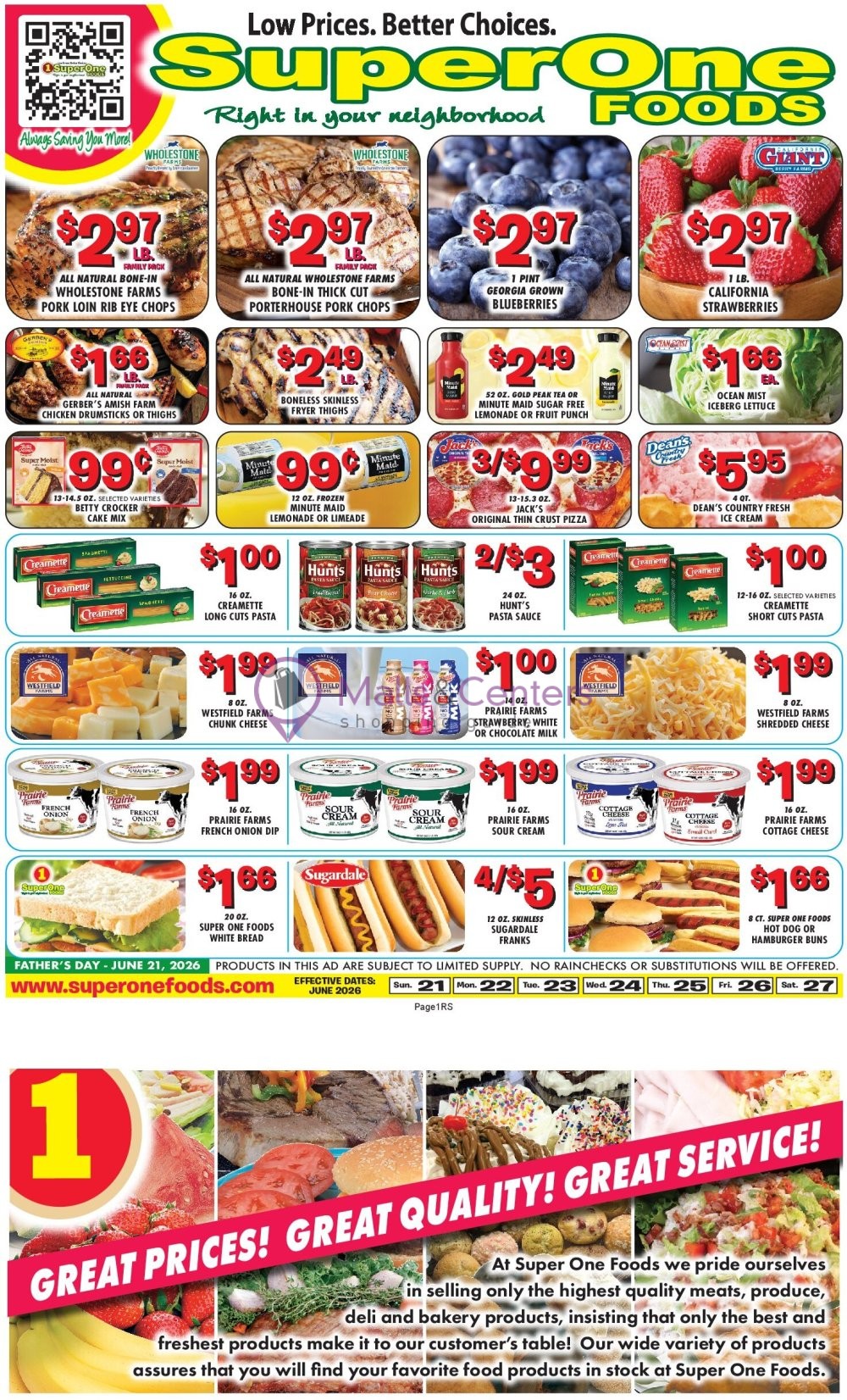 Weekly ad for Super One Foods valid: 06/21/2026 - 06/29/2026, page 1