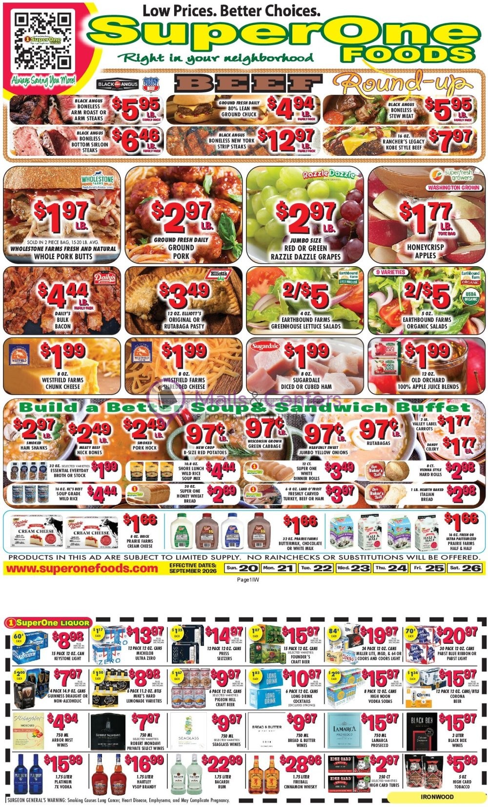 Weekly ad for Super One Foods valid: 09/19/2026 - 09/25/2026, page 1