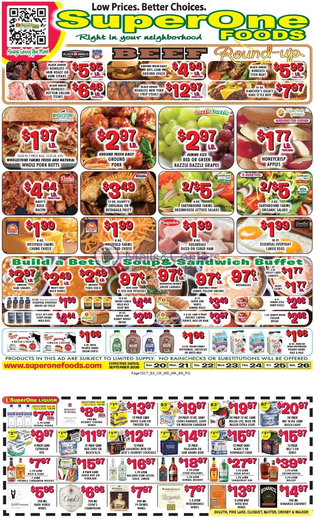 Weekly ad for Super One Foods valid: 09/20/2026 - 09/26/2026, page 1