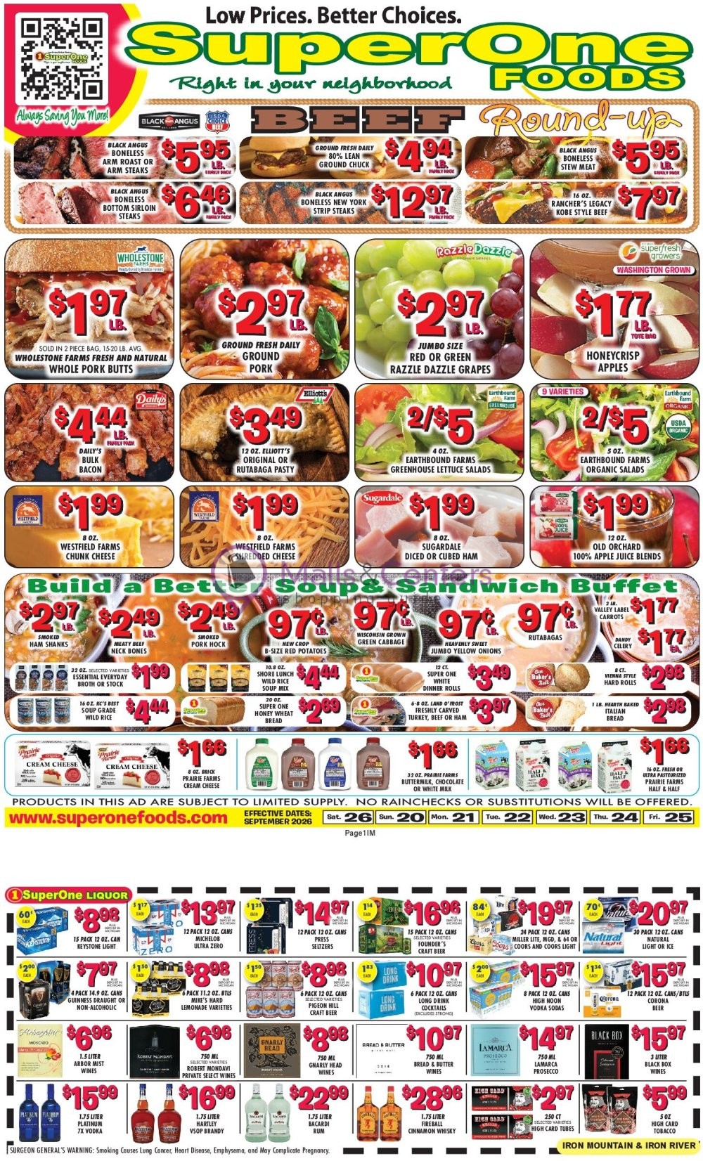 Weekly ad for Super One Foods valid: 09/21/2026 - 09/27/2026, page 1