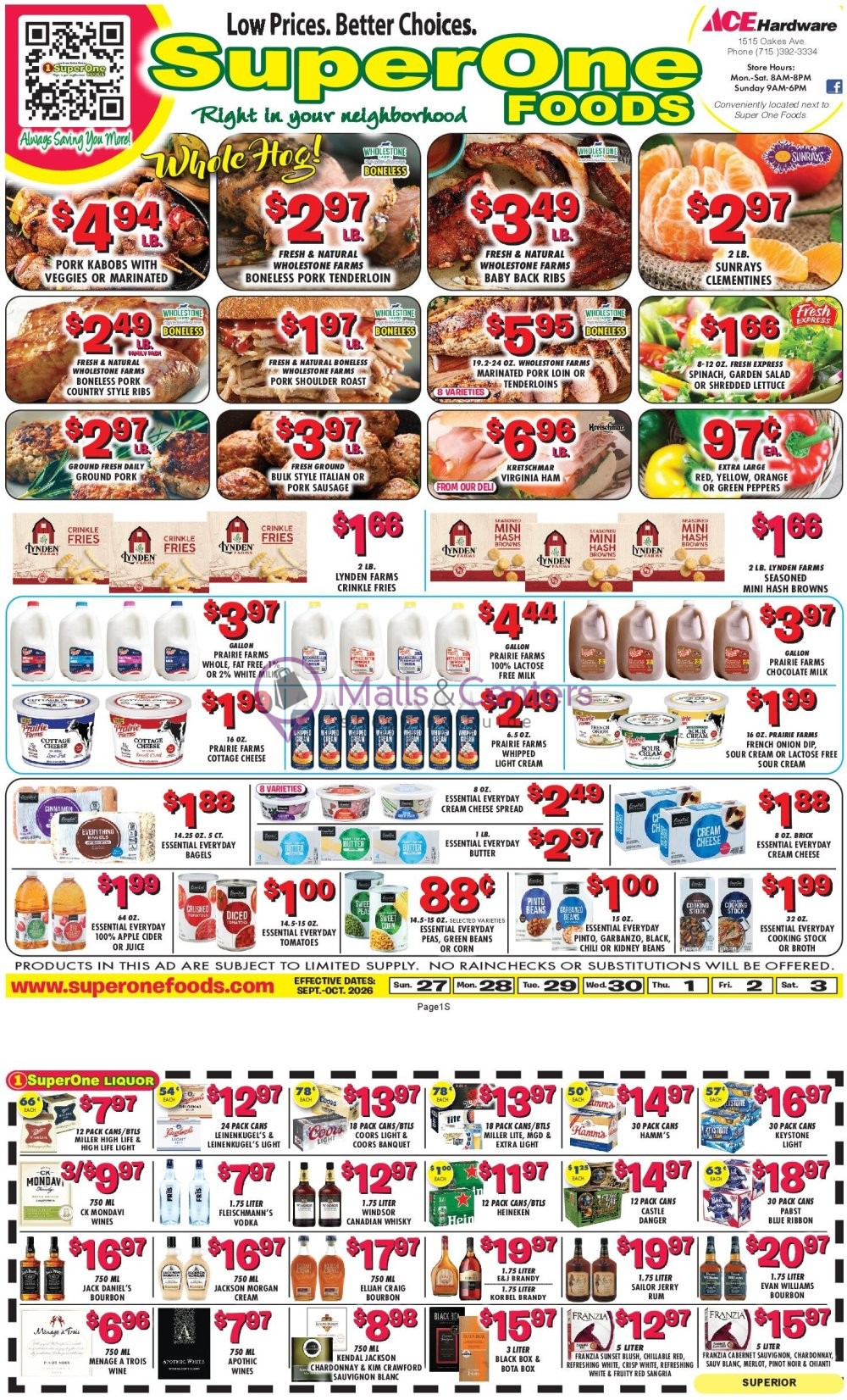 Weekly ad for Super One Foods valid: 09/27/2026 - 10/03/2026, page 1