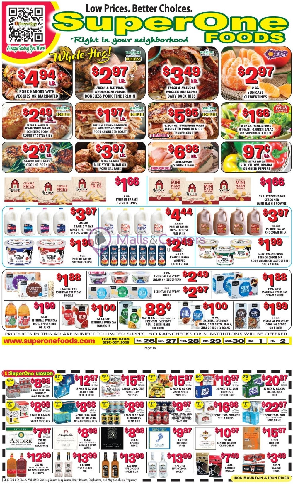 Weekly ad for Super One Foods valid: 09/29/2026 - 10/05/2026, page 1