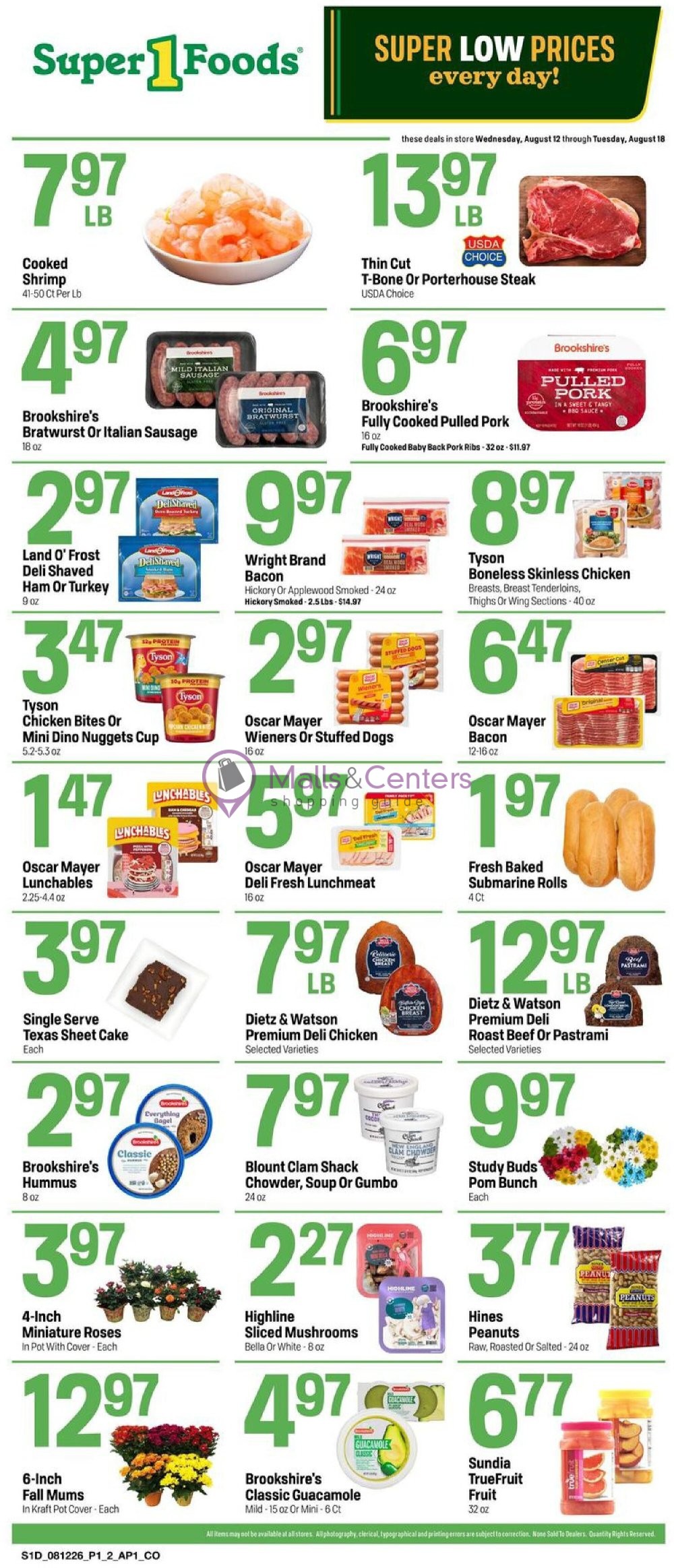 First page of weekly ad for Super1Foods valid: 08/12/2026 - 08/18/2026