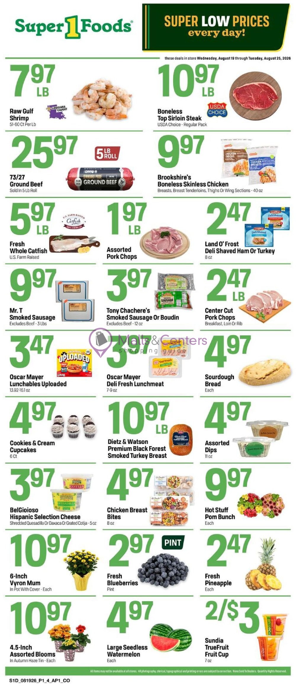 Weekly ad for Super1Foods valid: 08/19/2026 - 08/25/2026, page 1