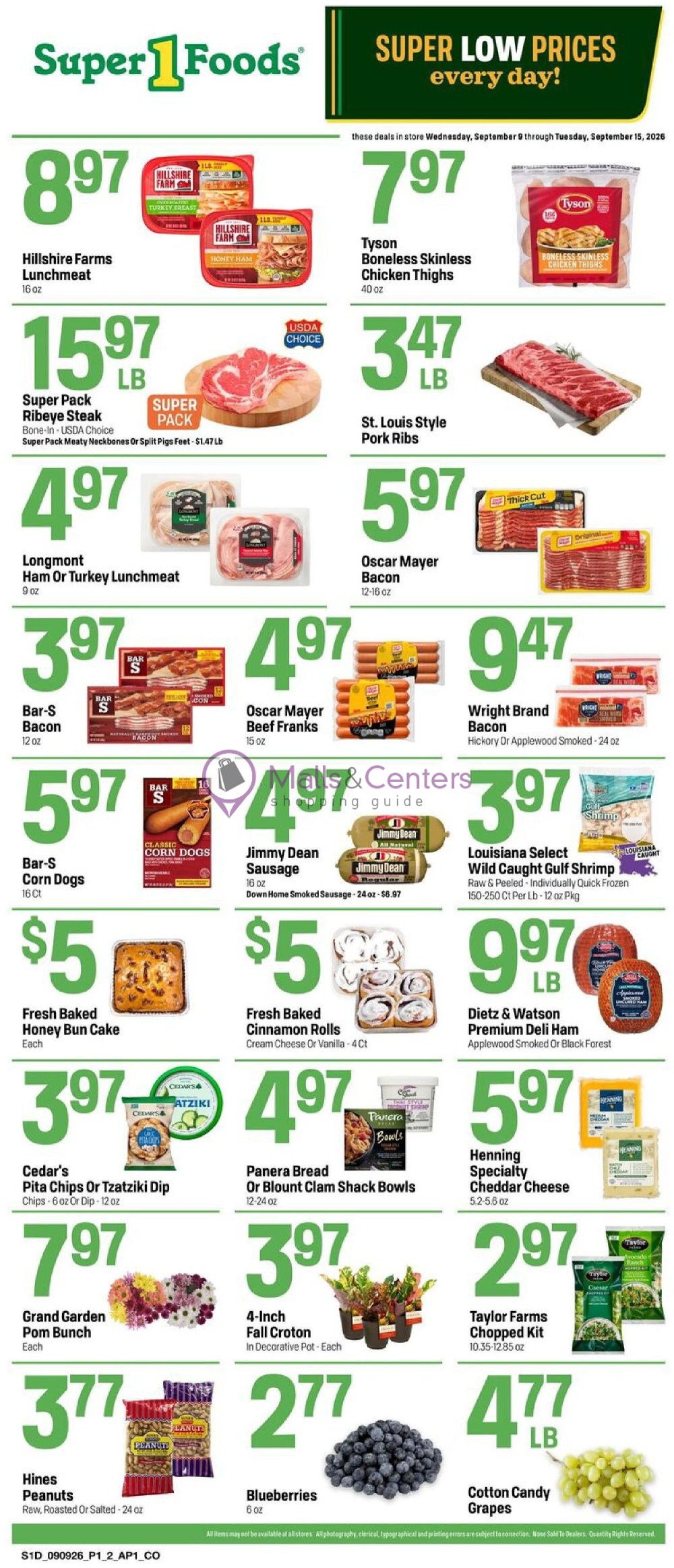 Weekly ad for Super1Foods valid: 09/09/2026 - 09/15/2026, page 1