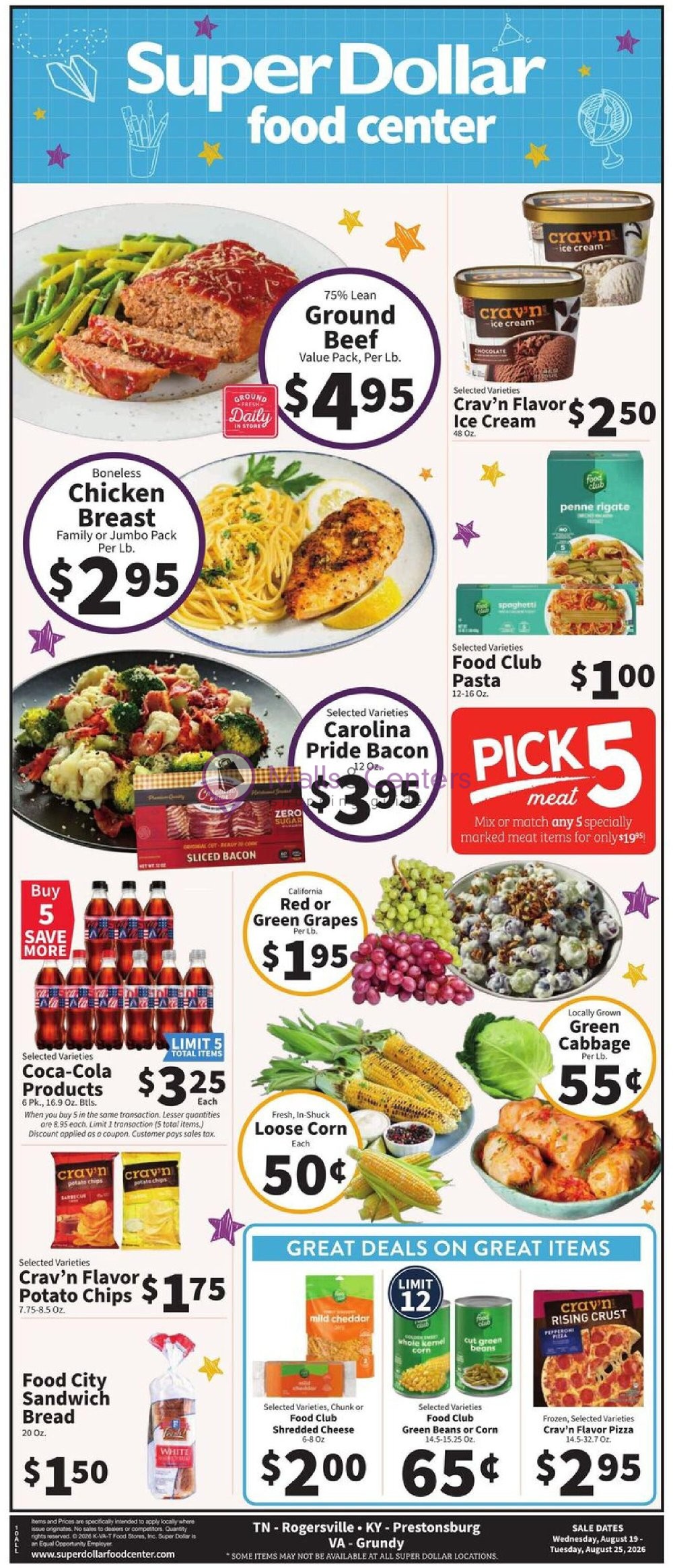 Weekly ad for SuperDollar Food Center valid: 08/19/2026 - 08/25/2026, page 1